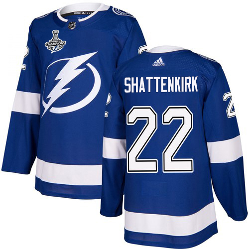 Adidas Tampa Bay Lightning Men #22 Kevin Shattenkirk Blue Home Authentic 2020 Stanley Cup Champions Stitched NHL Jersey